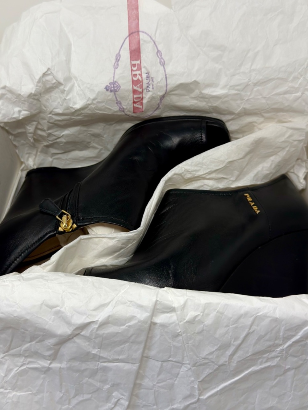 Prada black leather wedge peep toe bootie - Picture 9 of 10
